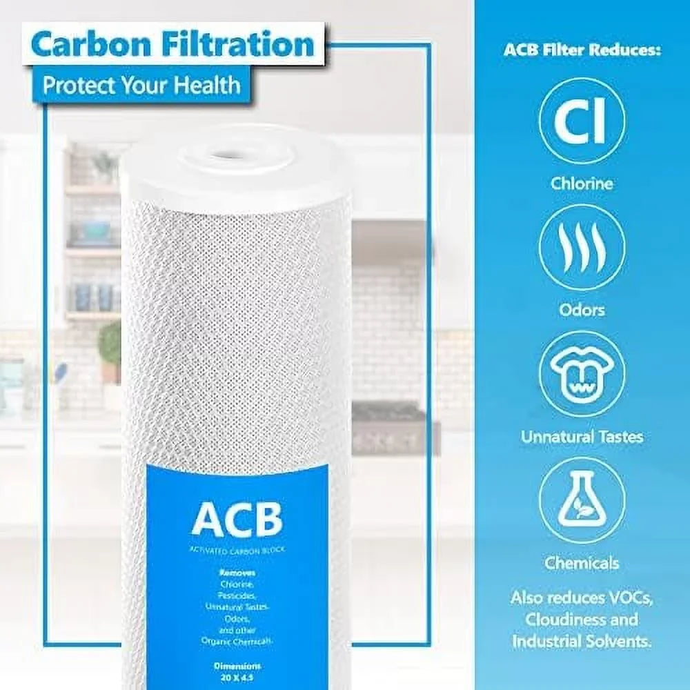 pack filter 5 micron activated water filter house capacity filter acb 2 inch 4.5” carbon block filter water large replacement filtration x whole water 20”