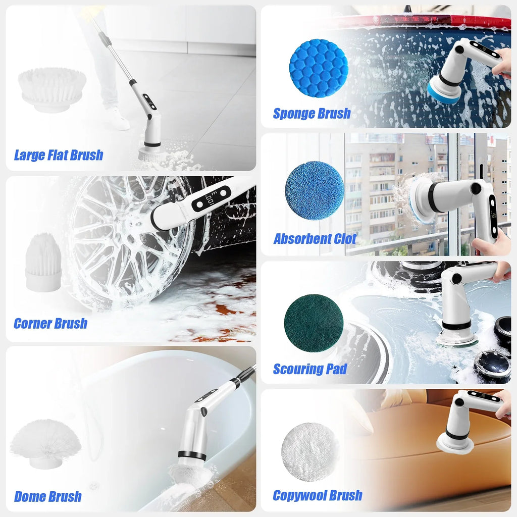 8 Kitchen Brush Tub Brushes Heads,Shower Cleaning Brush with Scrubber, Household Long Tile Handle WLRETMCI Scrubber with Spin for Cleaning Car Floor Electric Cordless Bathroom