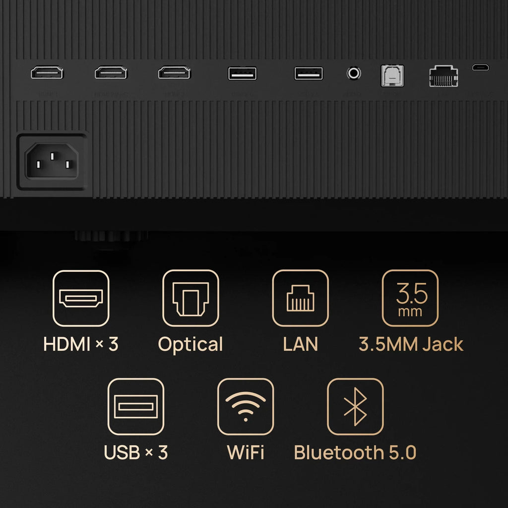 OS AURA TV Laser with 4K Short Kardon Ultra Projector Android Harman Speakers, XGIMI Throw