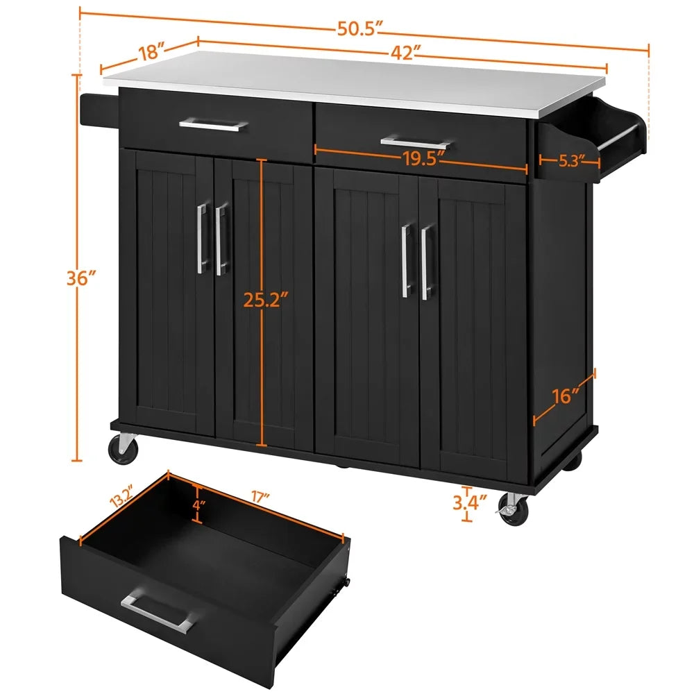 Towel Topeakmart Rolling Island & Spice Bar with Rack, Drawers & Storage Kitchen