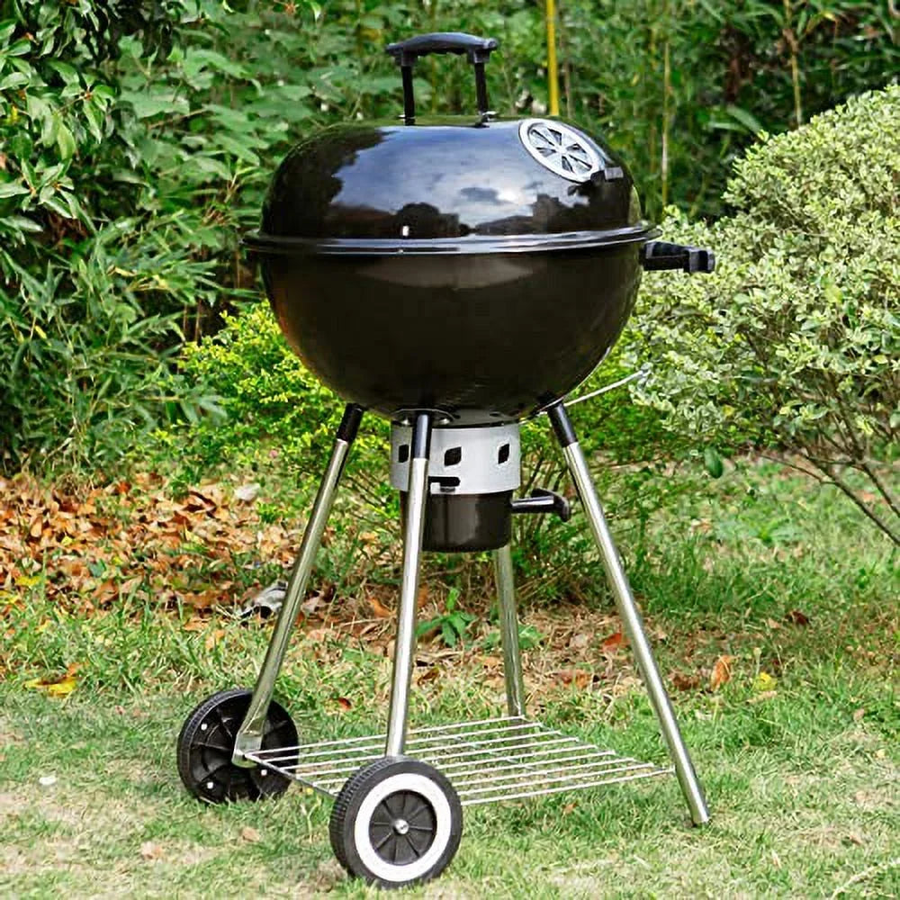 with Chromeplated for Outdoor Charcoal Picnic and BBQ Grate, Lid 18-inch Ash Porcelain-Enameled & Bowl, Grill Patio Catcher Kettle BBQ Camping, Sophia William