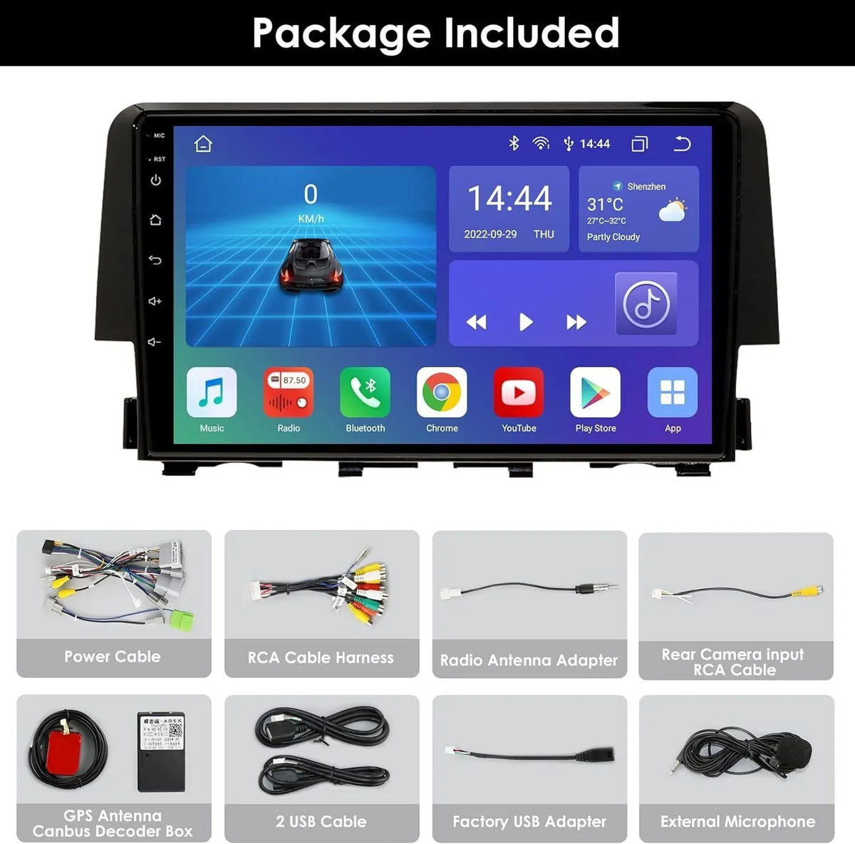 ANDROID 4G STEREO HONDA CARPLAY CIVIC 12 CAR GPS RADIO 2016-2020 9" FOR APPLE