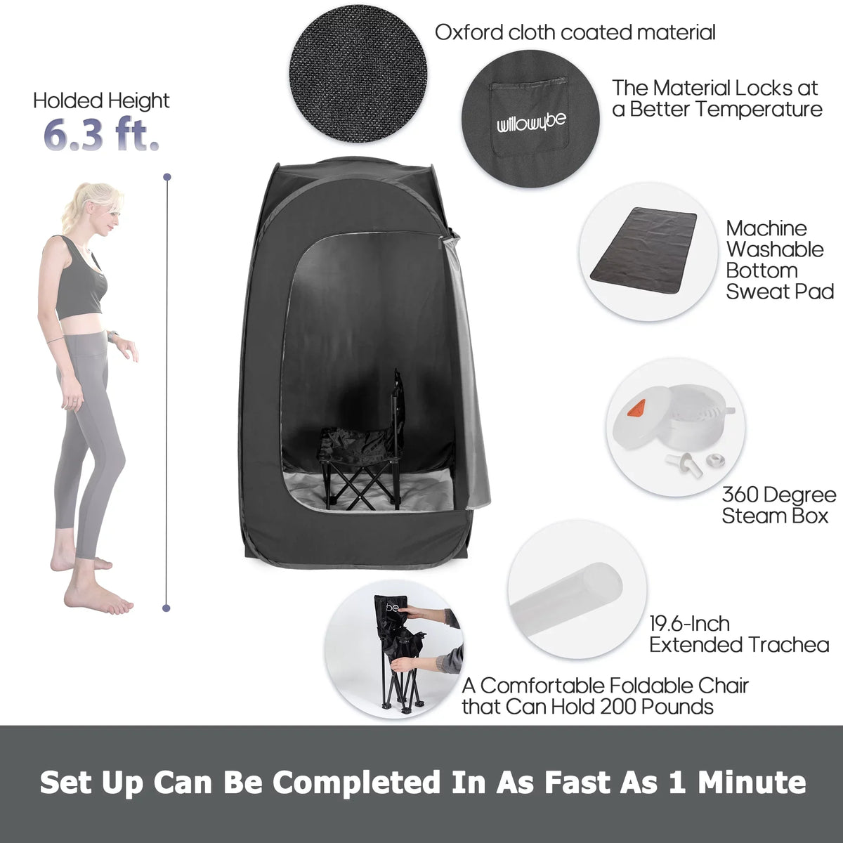 Bluetooth Body Spa | Tent, () Chair Home Personal Sauna Foldable Portable Steam Control, with Steamer,