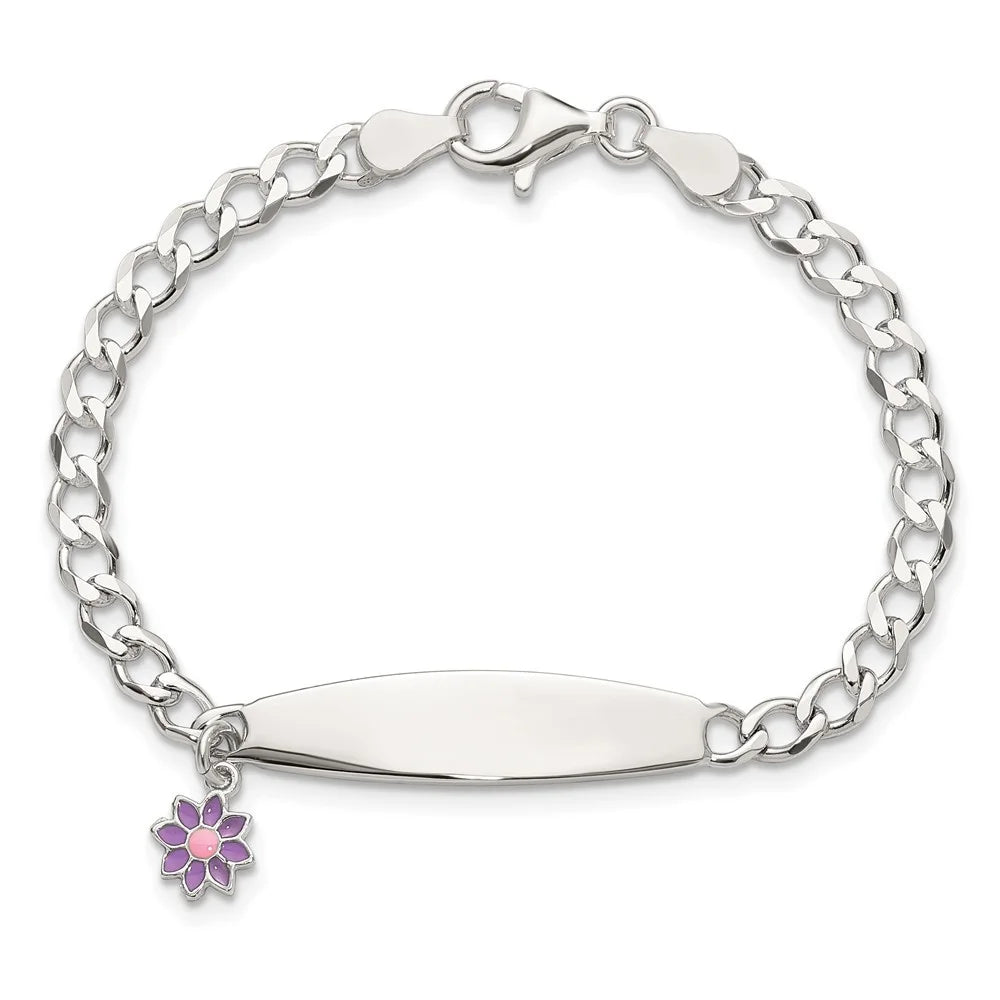 for Sterling Bracelet 925 6inch Polished Flower ID Silver Women Enameled Auriga
