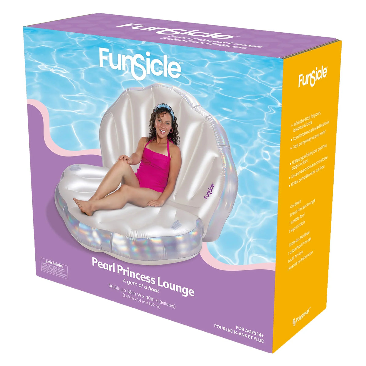 Water & & Pool Pearl Toy, Capacity - 58.5x55x40", Pearlized Water Lounge Funsicle: Float, 220 Inflatable lb Design, Holographic Princess