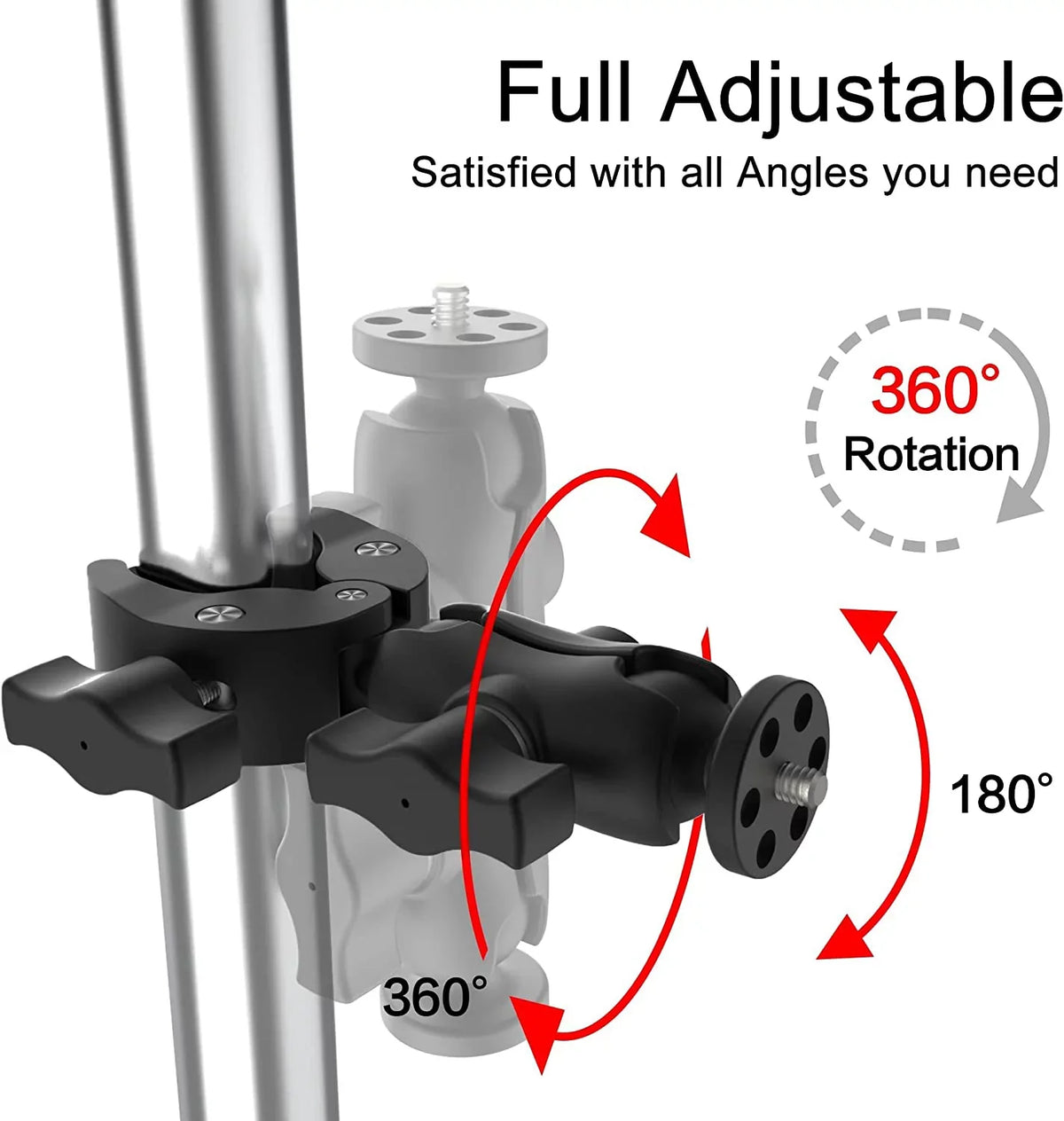 AKASO Clamp Head Taisioner Ball Gopro Accessories GoPro Double Arm Super Socket 1/4"-20 Camera DJI Adapter for Mount