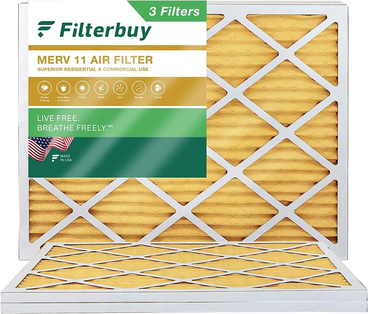 (3-Pack) Filterbuy Furnace 16x20x1 AC 11 Filters Air Pleated HVAC MERV