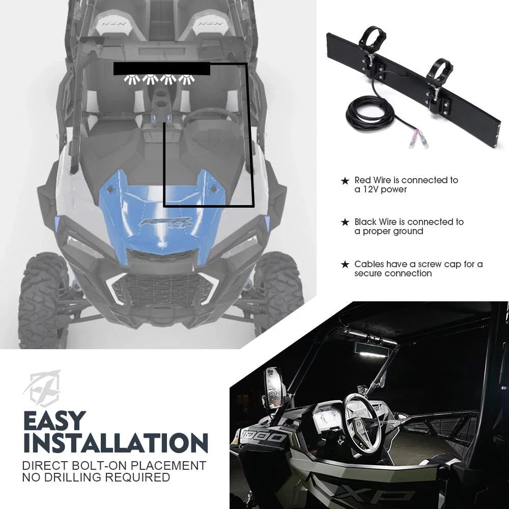 UTV 1.75"-2" Rollbars View Fits 17.5" Lights W/ Integrated Mirror Xprite Curved Rear LED