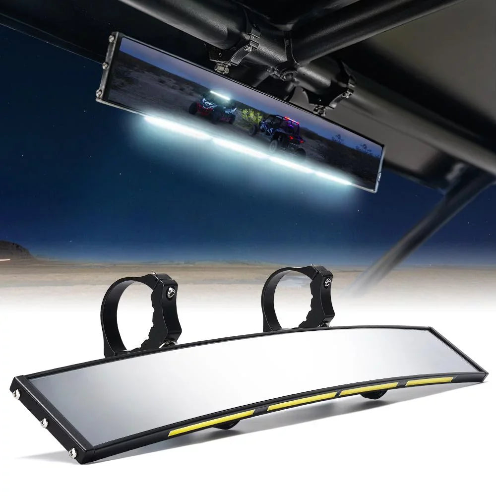 UTV 1.75"-2" Rollbars View Fits 17.5" Lights W/ Integrated Mirror Xprite Curved Rear LED