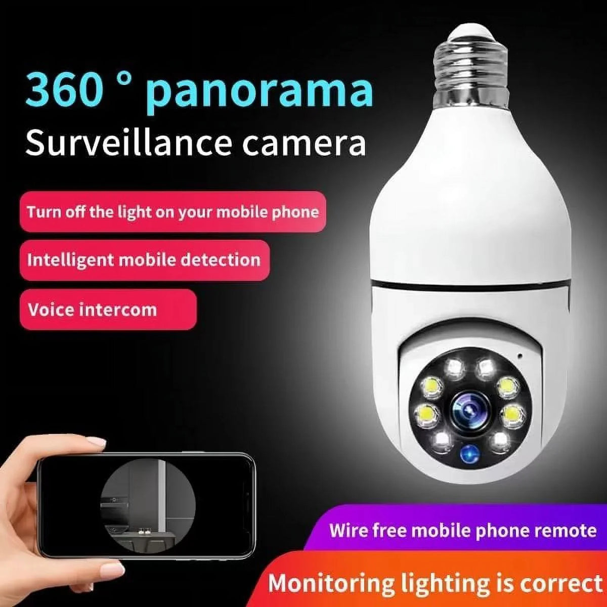 Two Surveillance Bulb Socket Bulb 2.4Ghz Vision/Light Wi-Fi Talk/Night Way &5Ghz 360° Wireless Motion Light Detector Camera IZENGATE E27 2Pack Camera Camera