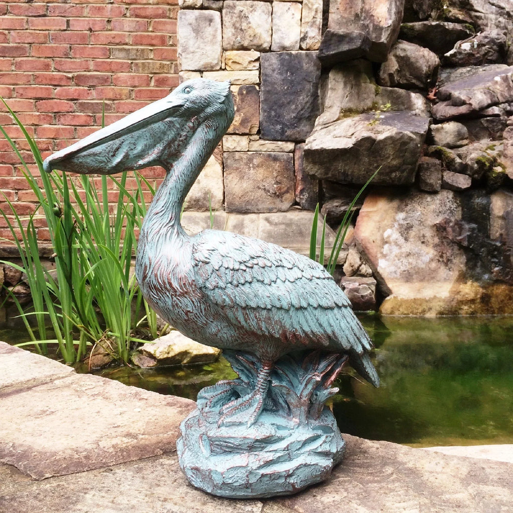 Nautical Coastal Bronze 20 Statue in. Homestyles Patina on Rock Beach Pelican