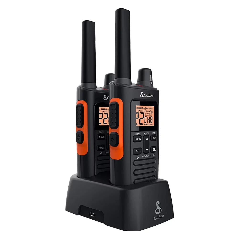 Two-Way Walkie Preset Radio Set Cobra 38-Mile Range (2-Pack) 60 RX680 for Waterproof Long Rechargeable, - Talkies Channels, Adults
