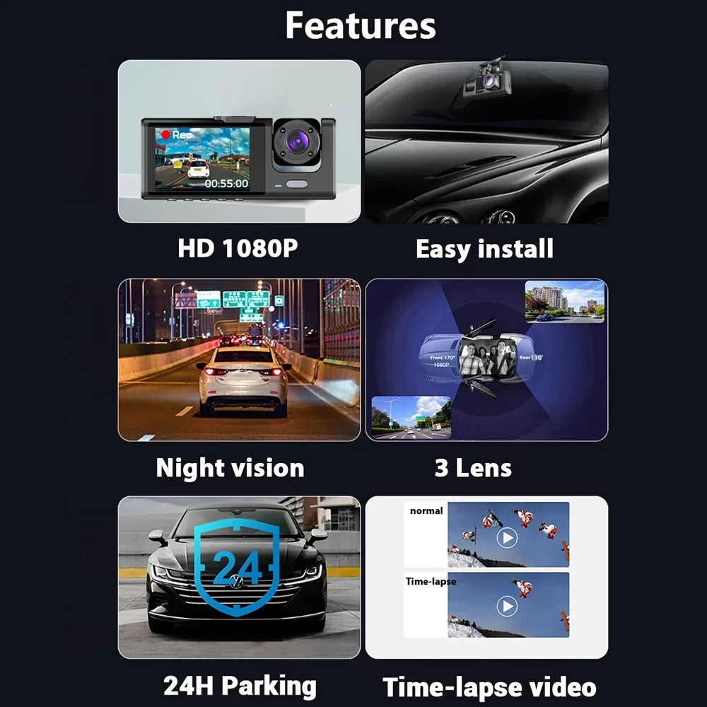 Clear Auto Car Safety Cam Camera with 3 Driving Recorder ammoon Video WiFi, Dash for