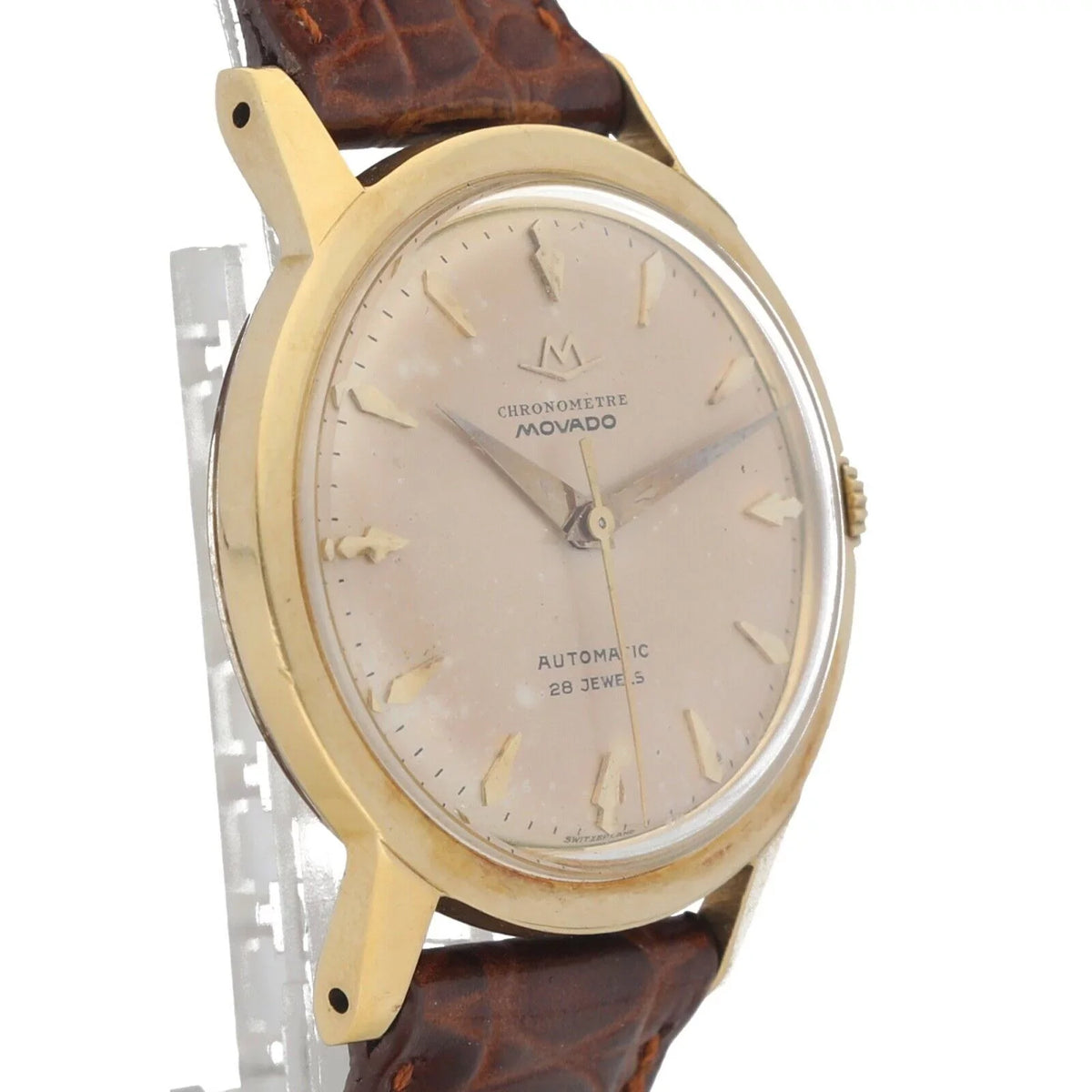 18k Wrist Automatic 34mm Chronometre 1231 Movado Leather Yellow Gold Watch