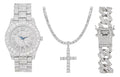 Quartz Lit w/Diamond ST10327RN Out Charles ZZ Out Raymond Wristwatch SLV Matching Cross Blinged Cuban Bracelet Classic Necklace Choose Set SLV Luxury Mens - Iced Set Tennis The - 3pc & (18") Be