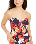 FLORAL NAVY HERITAGE Top, US Printed Strapless Tie-Front DKNY Tankini X-Small