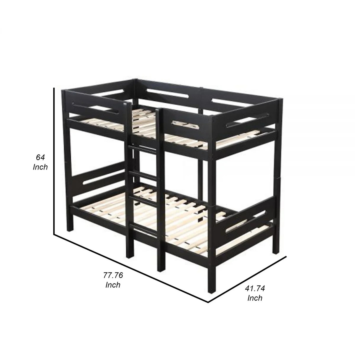 Size Asin Wood, Bunk Front Ladder Bed - Solid Twin with Facing Pine Benjara