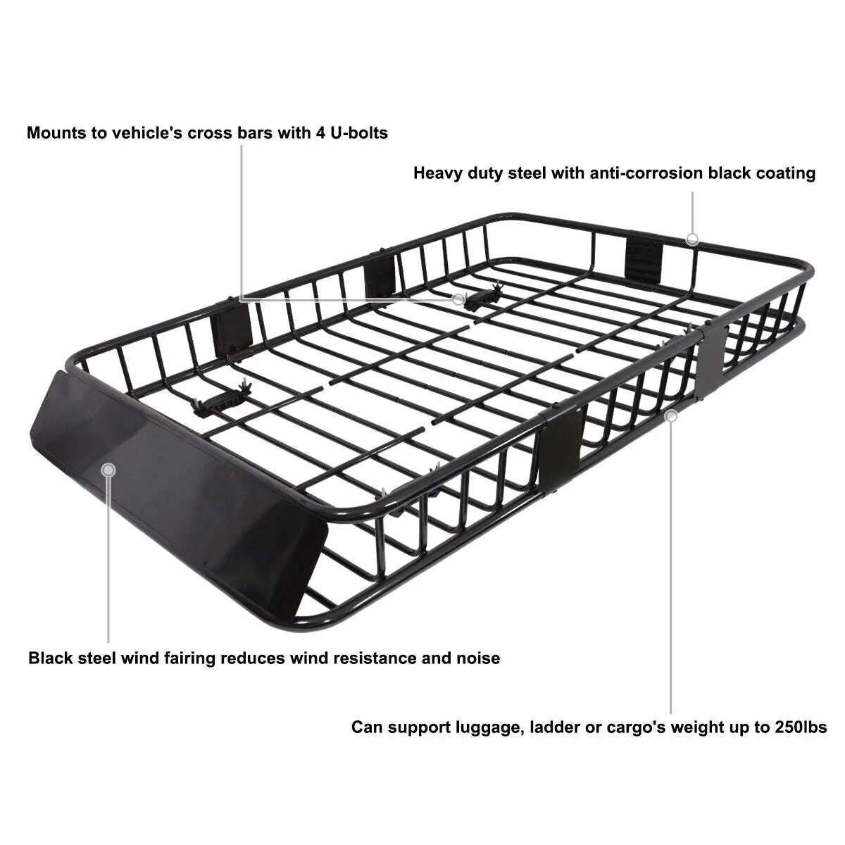Roof Luggage Basket Carrier Extendable Cargo Steel Teledu Truck Rack 64" Top SUV