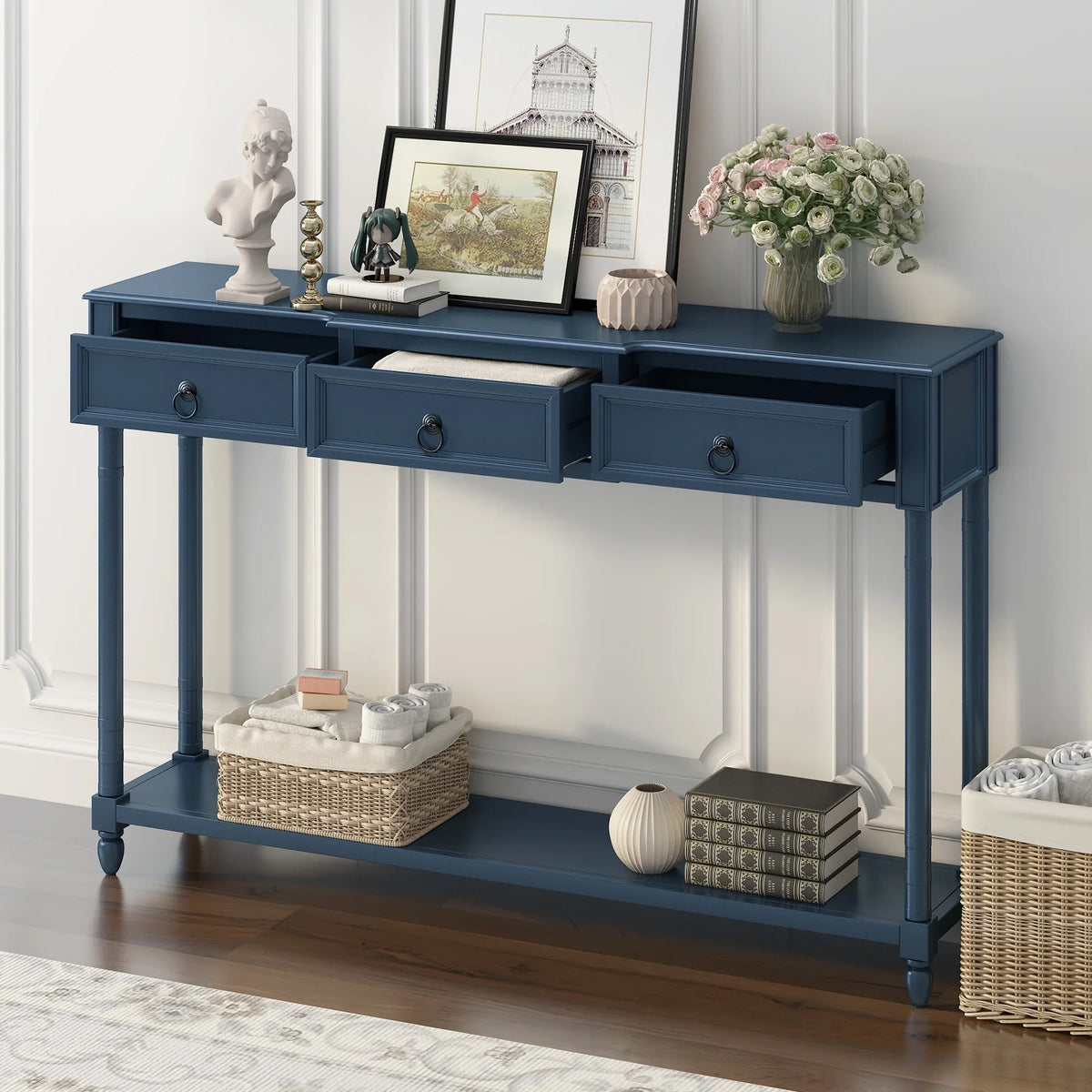 SKU: with with Table for Projecting WF189574AAM) Sofa Shelf and Long Drawers Entryway Console OLD Drawers (Antique Table Navy,