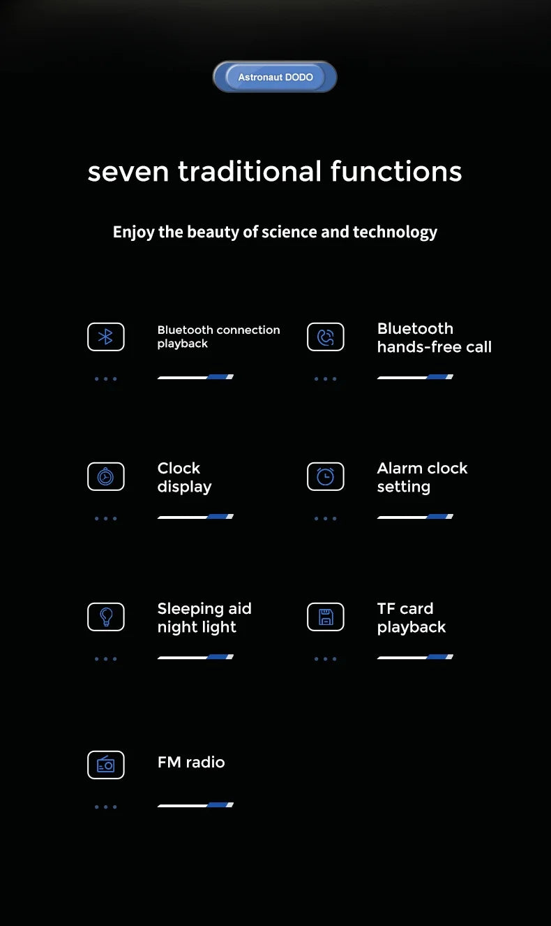 with Bluetooth Astronaut-Shaped Sleep Clock, Support Speaker Night Card TF and Radio, Smart Alarm, Light FM