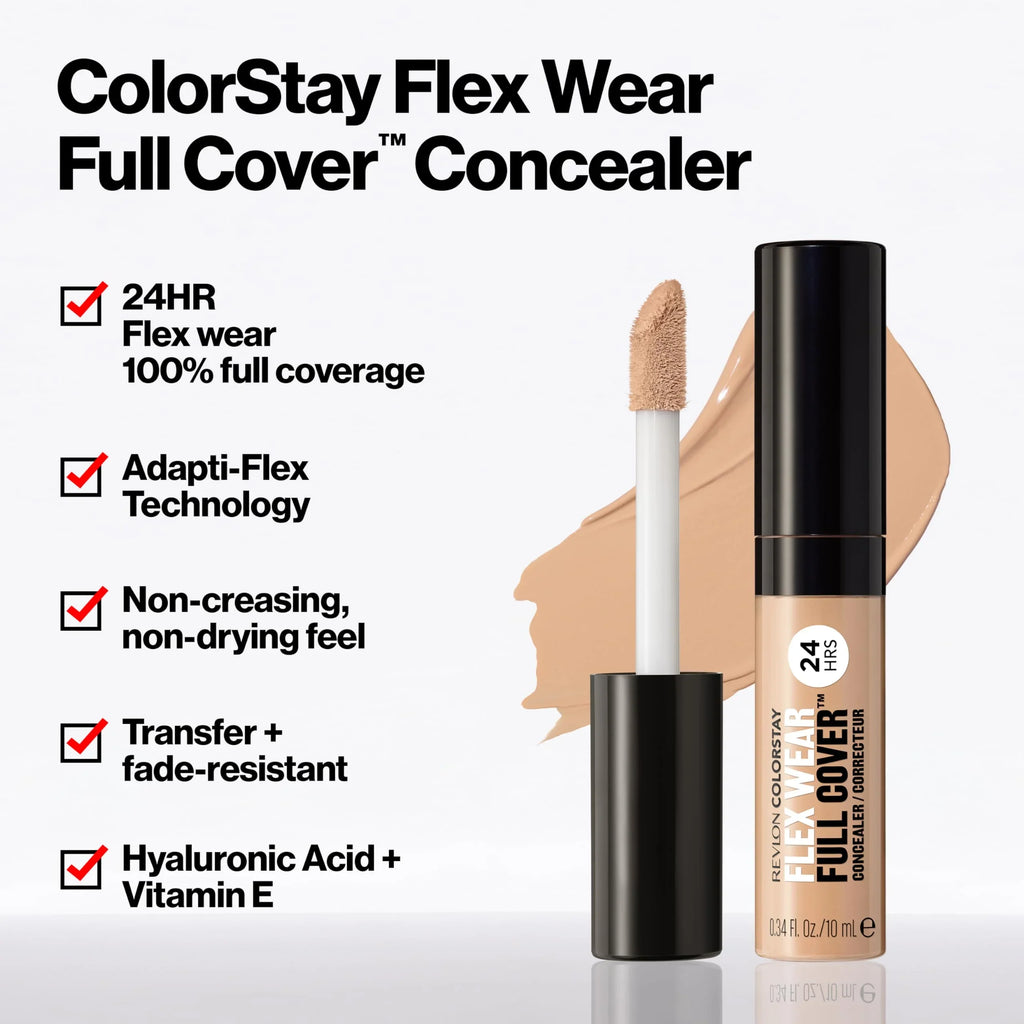 Full Wear, 010 Hyaluronic Oz. Flex With Flexible Revlon Acid 0.34 Cover Non-Creasing Vitamin Colorstay Infused Concealer, Vanilla, Fl & E, Longwear,