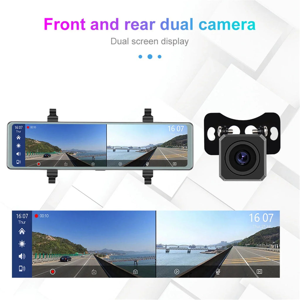 Mirror FM Transmitter,Night View recording, Auto,11.26" Apple Wireless Dash with 4K Control WDR/HDR,Loop Assistance, Cam Rear Carplay&Android Recording Voice Mirror Cameras,WiFi View Vision,Parking