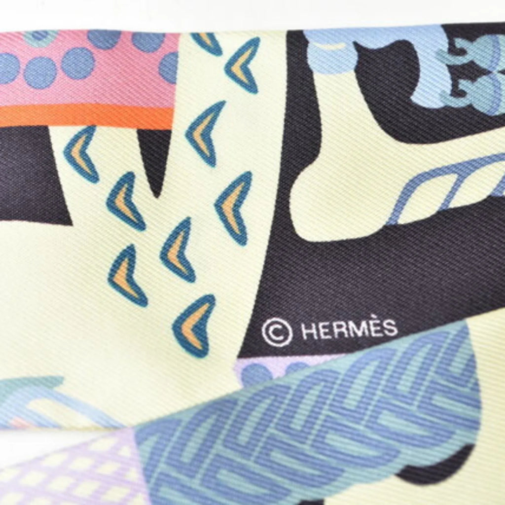 Orange Blue Light Twilly Muffler Silk Scarf (Good) Purple HERMES Pre-Owned Hermes Twill