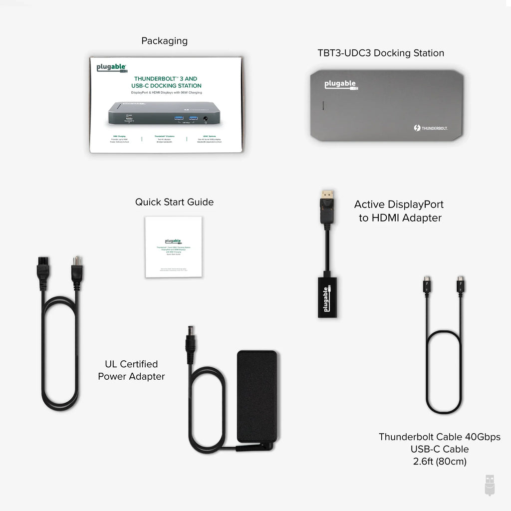 HDMI, Charging, USB-C Jack Windows - with 96W Compatible with 2x and DisplayPort Laptops, Plugable and Dock Ethernet, 40Gbps Gigabit and USB-C, Audio 3x Thunderbolt USB 3.0, Mac