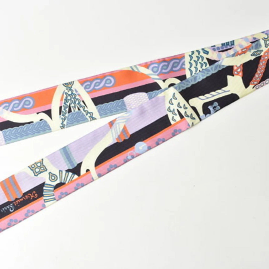 Orange Blue Light Twilly Muffler Silk Scarf (Good) Purple HERMES Pre-Owned Hermes Twill