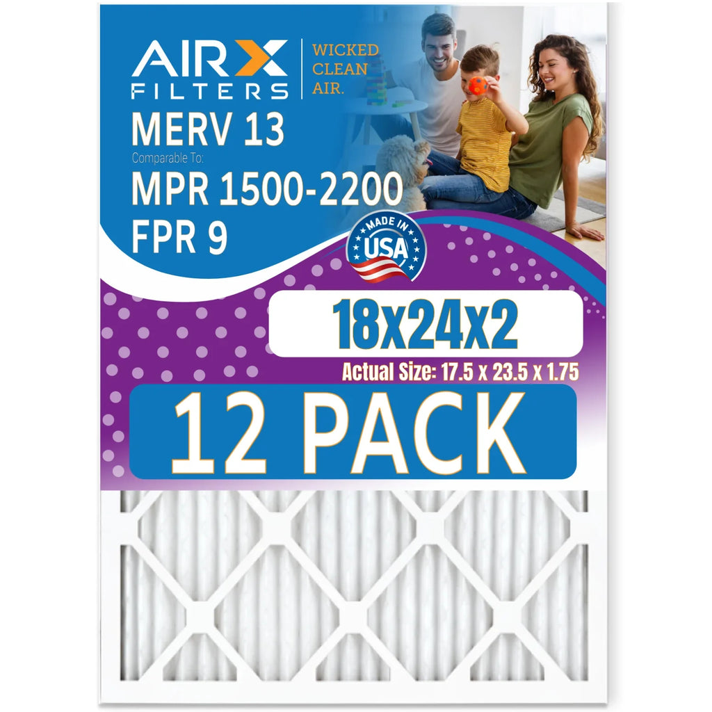 Filters 9 by of & 1500 Rating, FPR in Made 2200 13 USA FILTERS MERV WICKED - MPR Furnace Pack Filter 18x24x2 AIRX to 12 - Air AIR. CLEAN Comparable