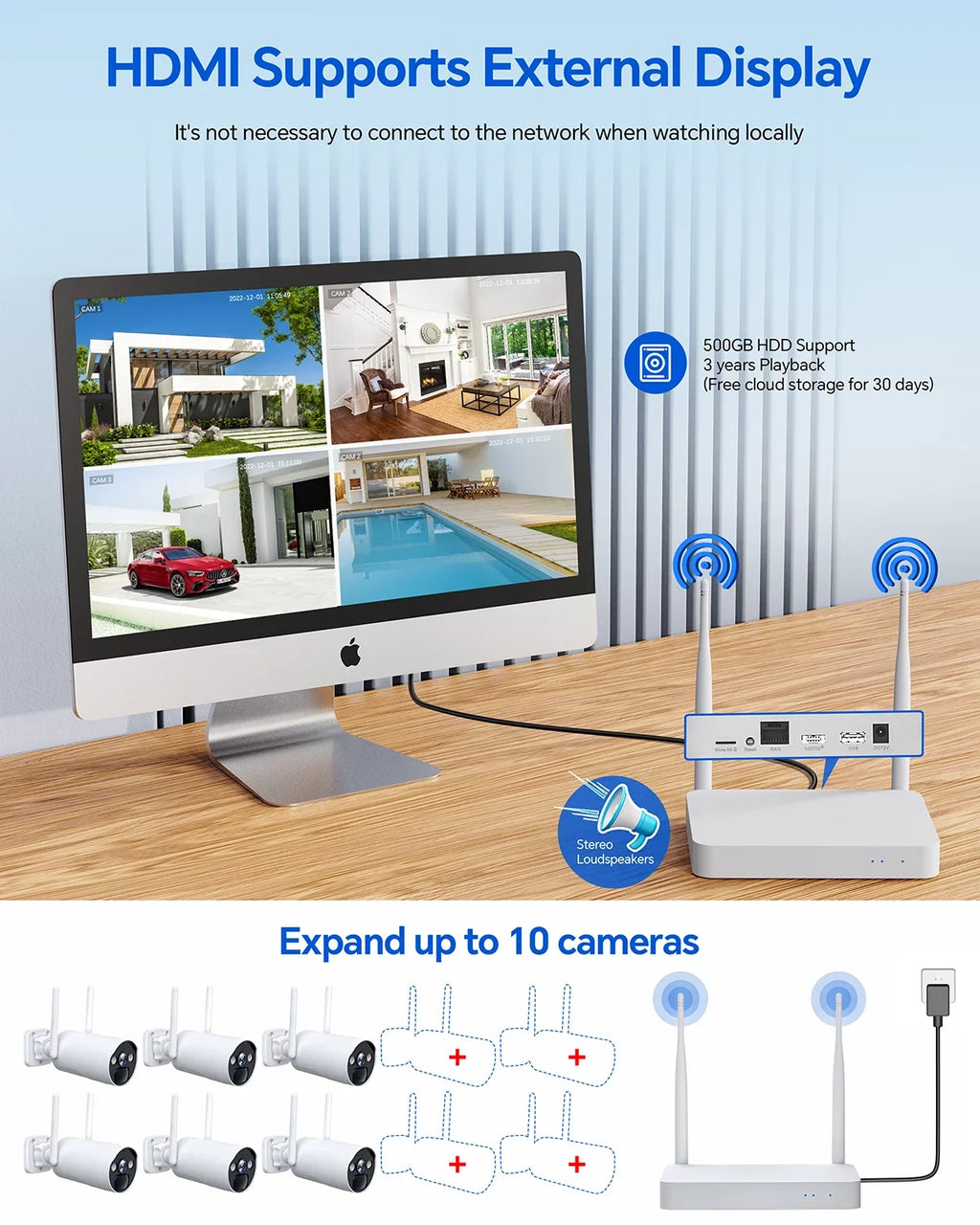 Toguard Solar Battery Surveillance Connector Bullet System SC17 HDMI Outdoor Camera 10CH 6 NVR Pcs Security 2K/4MP WiFi Wireless Camera