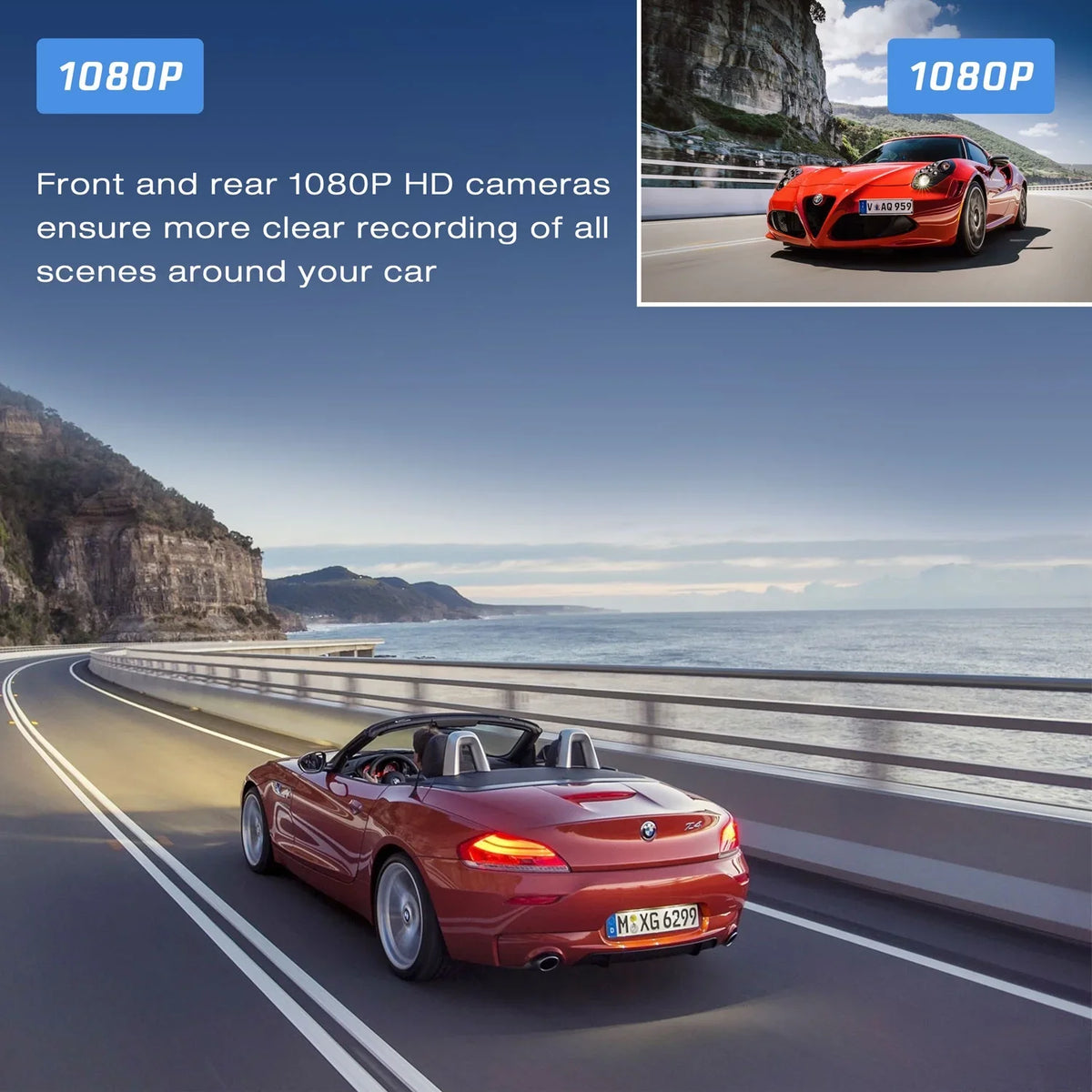 Cam TOGUARD Camera GPS and Dual Dash Car Rear G-Sensor Front Loop IPS FHD Dash 1080P WDR Recording 3" Camera