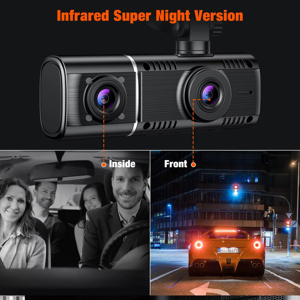 Cam Dash Motion IR with Lock Channel Car Detection and Camera TOGUARD Dash 3 Way Monitor Inside 1080P Vision Front Parking Camera Night Accident Rear Triple Three
