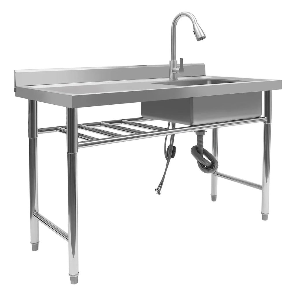 w/Catering 47" Prep Faucet Utility Pull-Out Sink, Washing Aiqidi Steel Sink Stainless Commercial & Drainpipe & Restaurant Compartment Kitchen 1 Hand Basin Freestanding Table