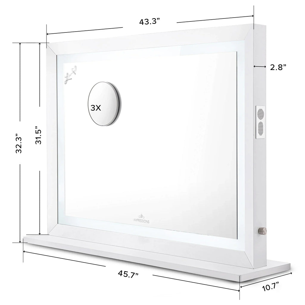 Switch, Impressions Liane Vanity or Pro 3X Makeup Mirror for Mirror Mirror Metal Speakers V. Wall Frame Magnified Desk with and Mount and (White) Lighted with Tabletop Dimmer Outer