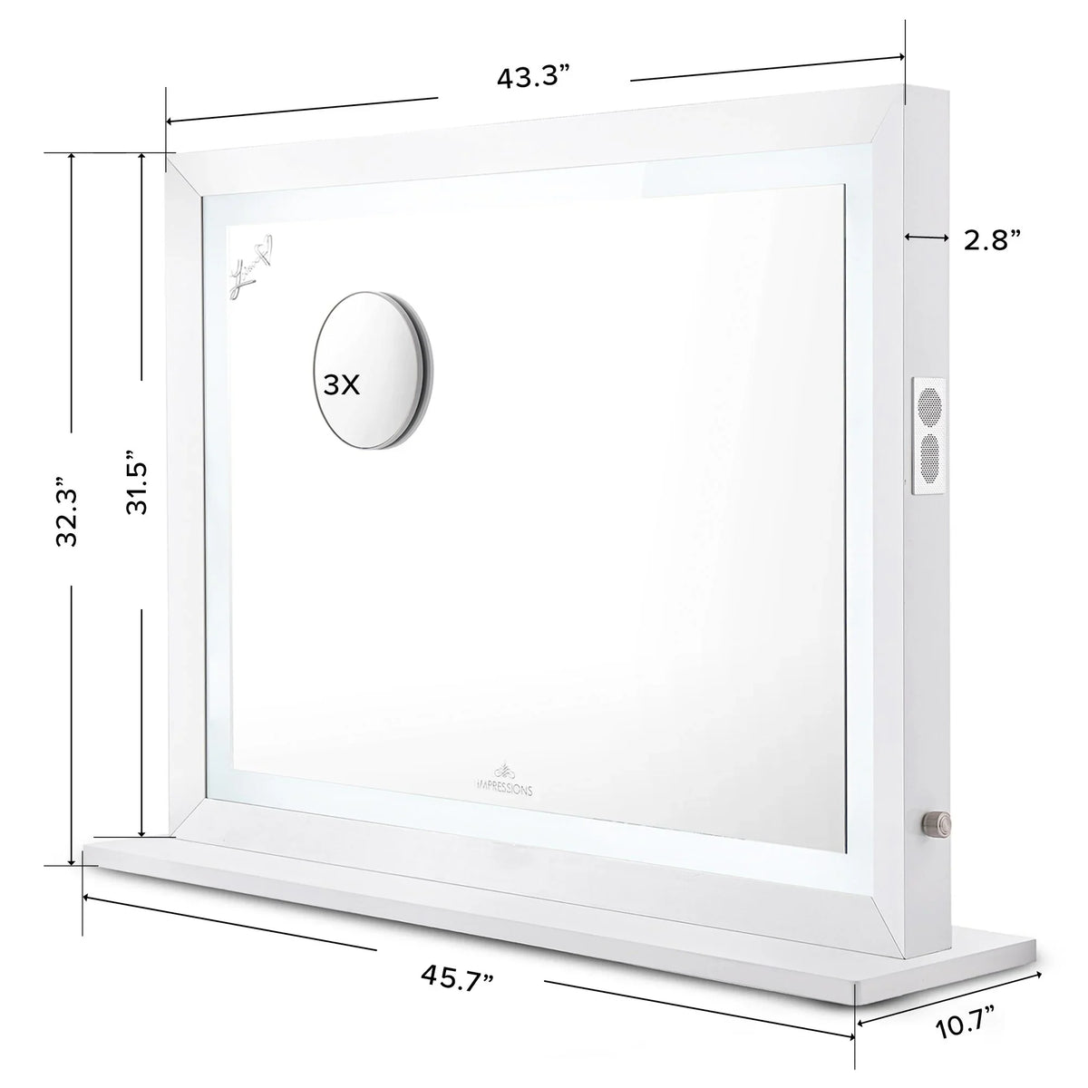 Switch, Impressions Liane Vanity or Pro 3X Makeup Mirror for Mirror Mirror Metal Speakers V. Wall Frame Magnified Desk with and Mount and (White) Lighted with Tabletop Dimmer Outer
