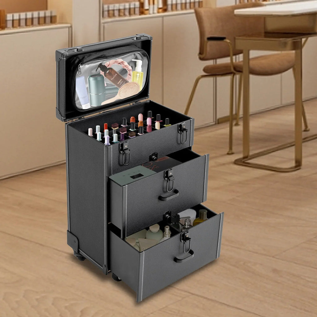 Polish Nail Makeup Trolley Miumaeov Rolling Cosmetic Train Organizer Storage Luggage Case Box Professional