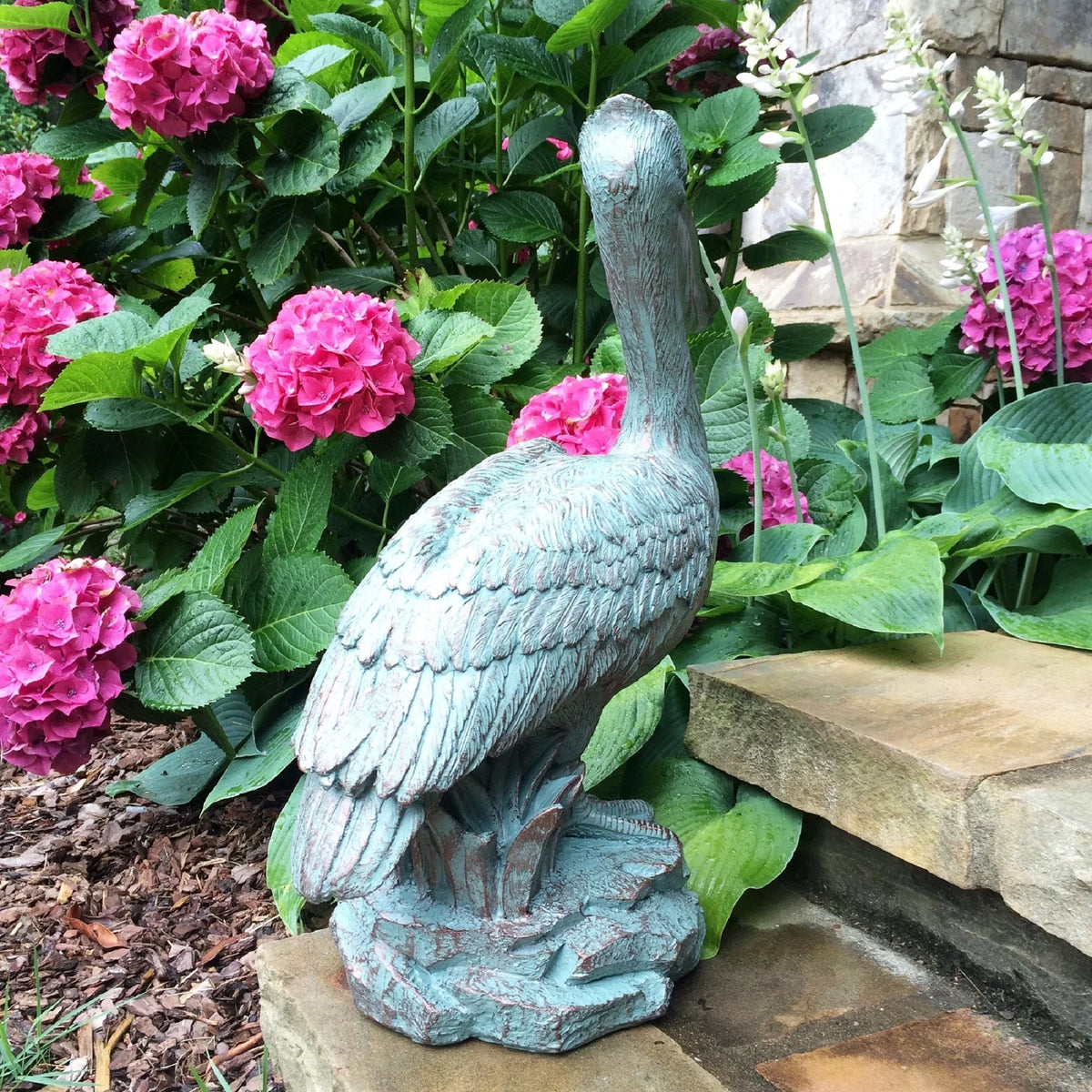 Nautical Coastal Bronze 20 Statue in. Homestyles Patina on Rock Beach Pelican