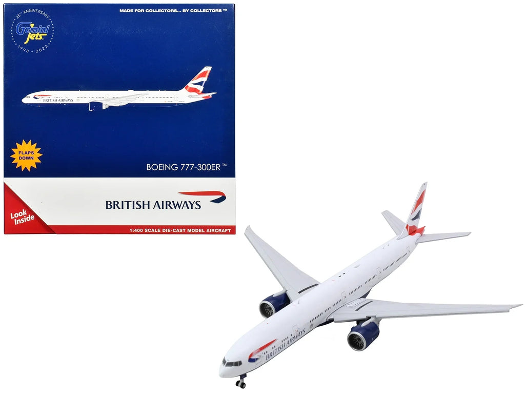 1/400 Flaps with 777-300ER Boeing Down Commercial Diecast Airplane by Tail Model White Aircraft Striped GeminiJets with