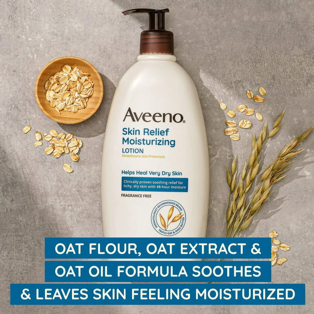 Body and Aveeno Relief Skin oz. (EA/1) Bottle 12 Moisturizer Pump Hand Lotion Unscented