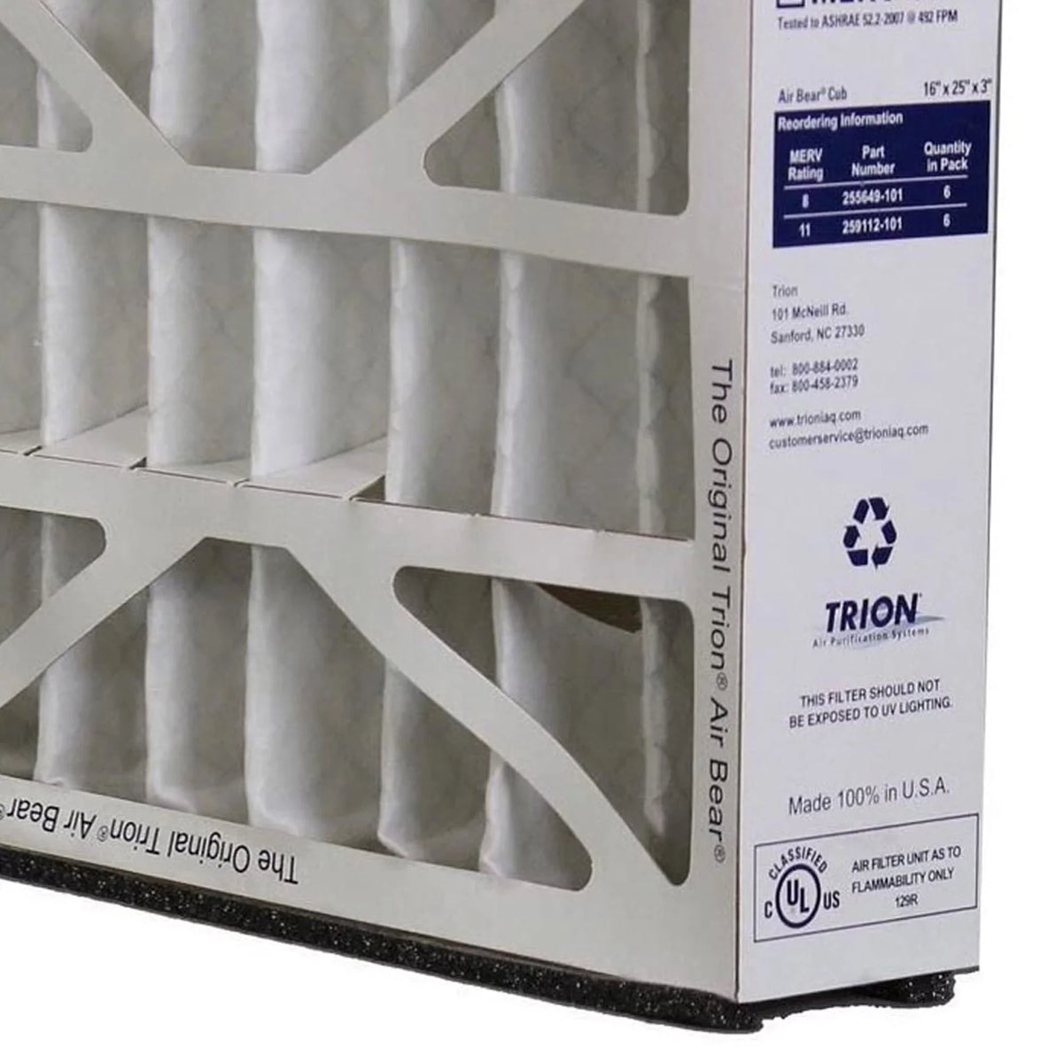 Pack) Air Bear (6 Purifier Trion Inch 16x25x3 255649-101 Filter Air 8 MERV