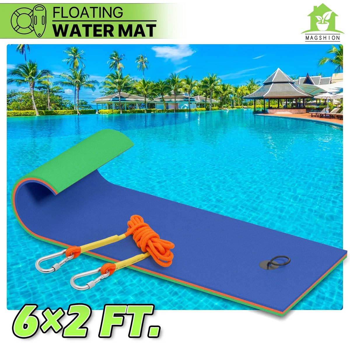 Tear-Resistant XPE Mat River Recreation Float Water for Water Activities, Magshion Water Lily Floating 6x2ft Lake Pool 3-Layer Pad, Ocean Pad Foam Outdoor Floating Blue Mat,