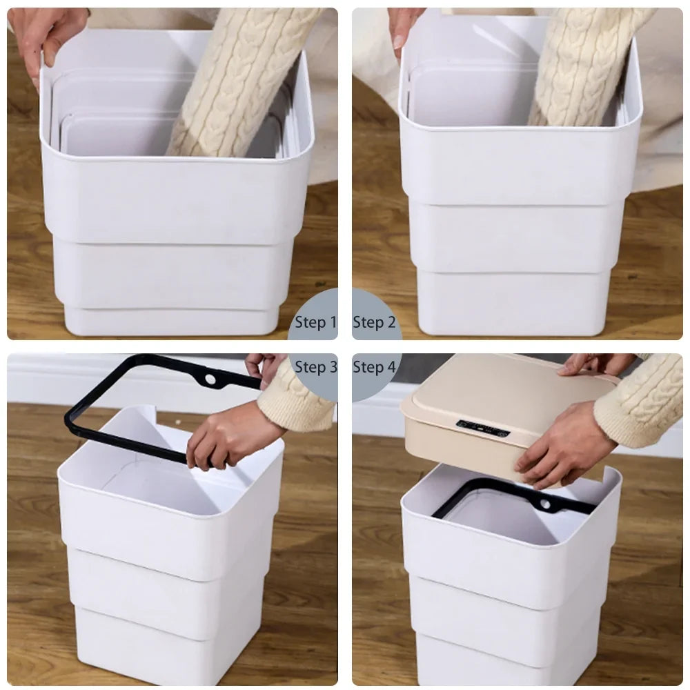 Office, Can, 18L/4.8 White Bathroom, Holdpeak Automatic Garbage Mode Aromatherapy Gallon Kitchen, Touchless for with Folding Can Trash
