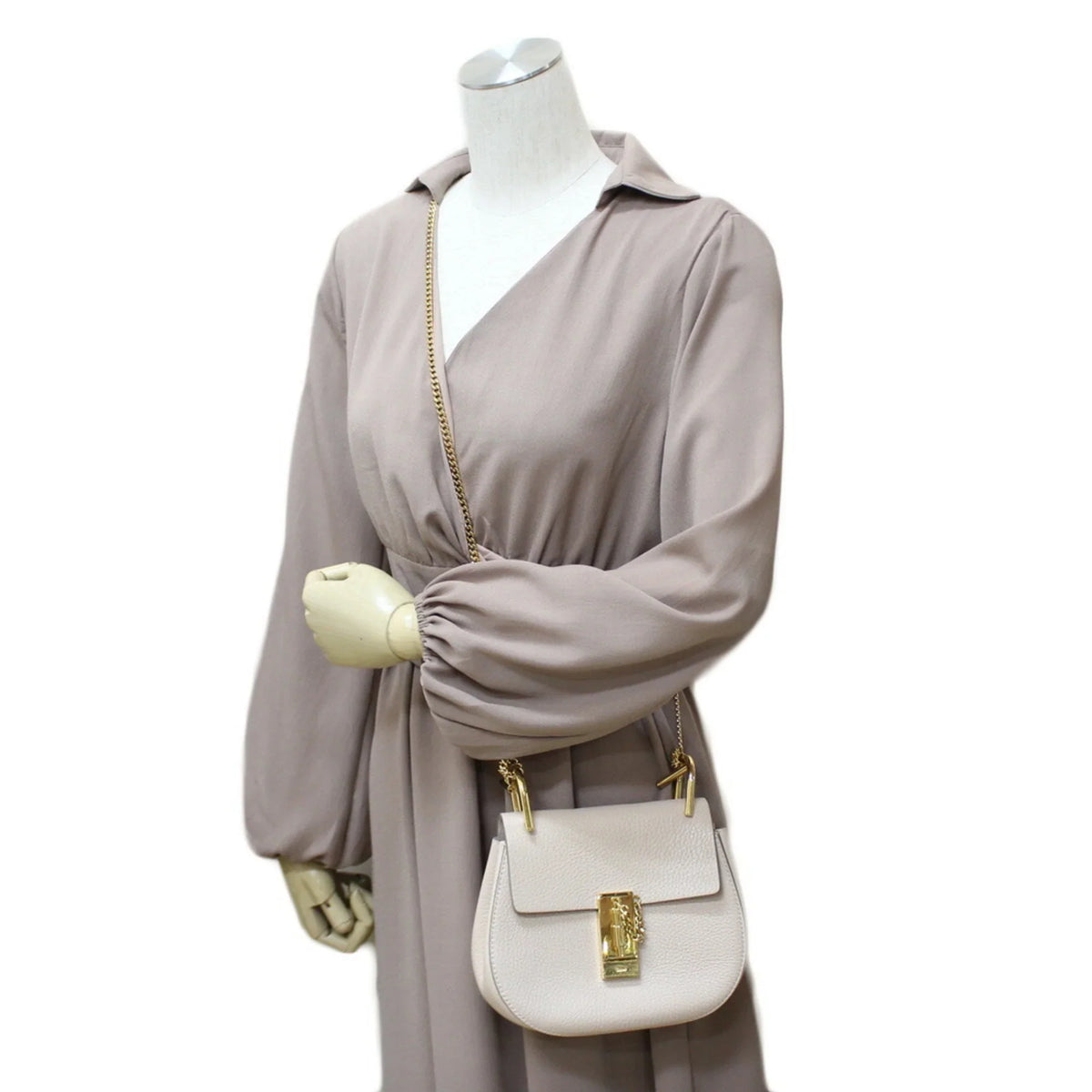BRB01000000002558 Chain Leather Pre-Owned (Fair) Bag Beige Chloe Shoulder Chloé Ladies