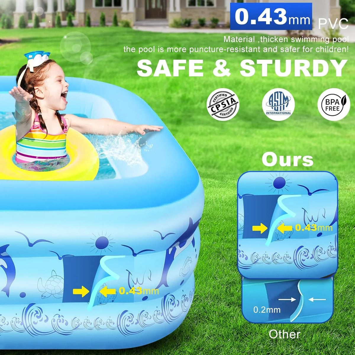 Swimming Pool Family Large Inflatable Kiddle for Blow Inflatable Thickened with Kids,Adults, Backyard Lights, Upgraded 2024 Pool, Solar Powered, up 105"x65"x25''Oversized Pool for Pool Pool