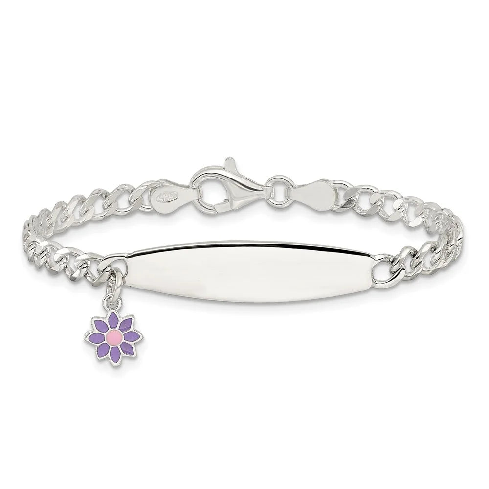 for Sterling Bracelet 925 6inch Polished Flower ID Silver Women Enameled Auriga