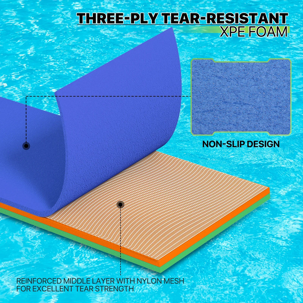 Tear-Resistant XPE Mat River Recreation Float Water for Water Activities, Magshion Water Lily Floating 6x2ft Lake Pool 3-Layer Pad, Ocean Pad Foam Outdoor Floating Blue Mat,