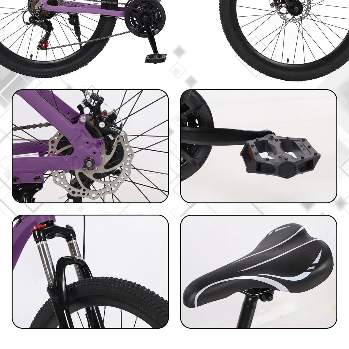 and Brakes, Men's Women's Bike, Disc Mountain, Bike, 26-inch Magnesium Dual Mountain City Frame，Purple HALJEN Alloy 21-speed