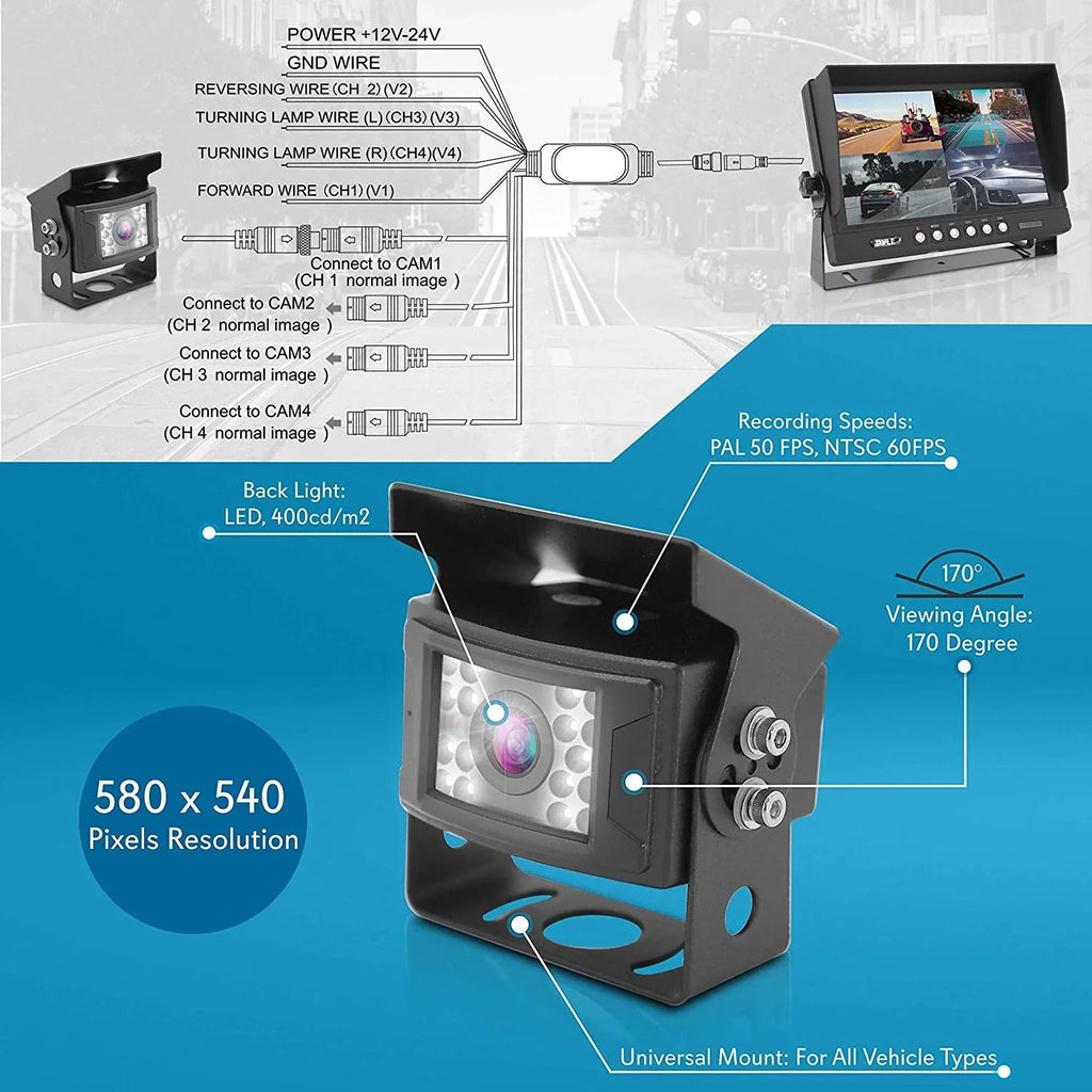 Up Truck Recorder, - DVR Car Dual Tilt-Adjustable, Vision, Monitor, Video Parking Kit Camera View w/ Mount Pyle Back LCD Backup Rearview Universal Night System Rear PLCMTRDVR47 - Vehicle Reverse 9