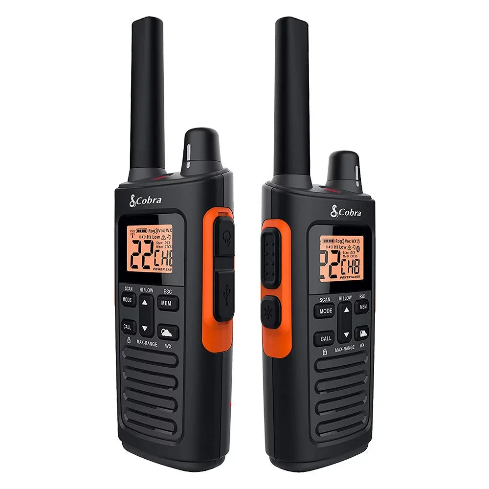 Two-Way Walkie Preset Radio Set Cobra 38-Mile Range (2-Pack) 60 RX680 for Waterproof Long Rechargeable, - Talkies Channels, Adults